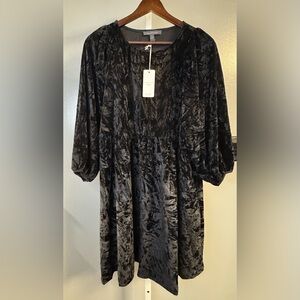 Grade & Gather Black Crushed Velvet Babydoll Dress NWT Size Small